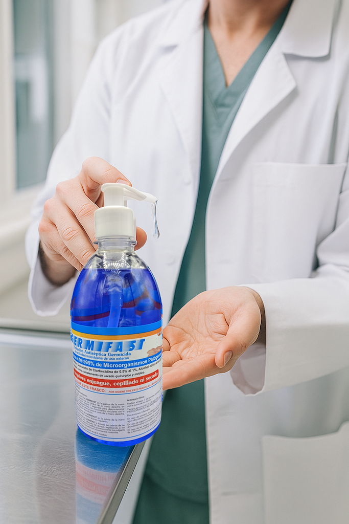 Antiséptico gluconato de clorhexidina y alcohol etílico 500 ml.