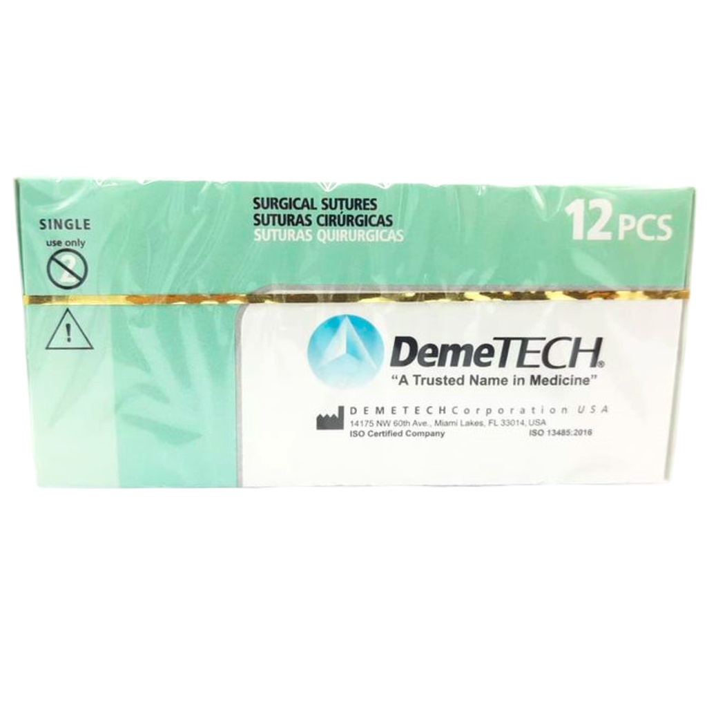 Sutura Nylon 3-0 aguja Reverso Cortante 24 mm 3/8 circulo hebra de 45 cm color Negro. Caja con 12 piezas.