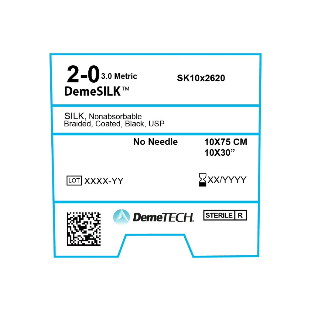 Sutura seda negra trenzada sin aguja 2-0 Longitud de la hebra: 75 cm. Caja con 12