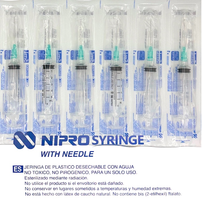 Jeringa de plástico 5 ml con aguja 21×32. Caja con 100 piezas NIPRO