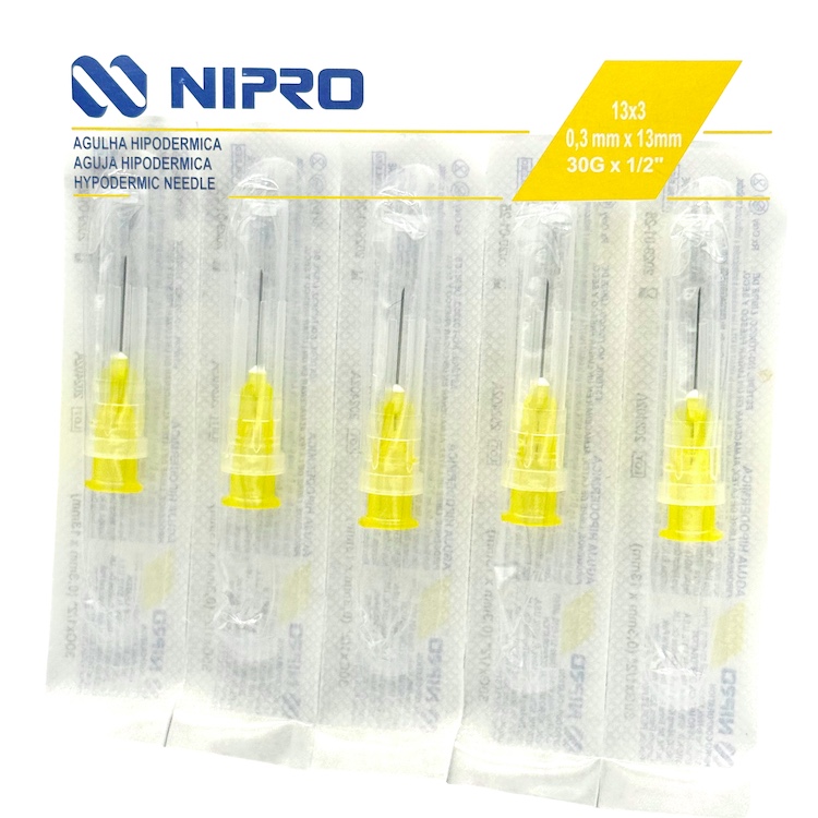 Aguja Hipodérmica 30G x 13mm (1/2”) color Amarillo NIPRO Caja con 100 Piezas