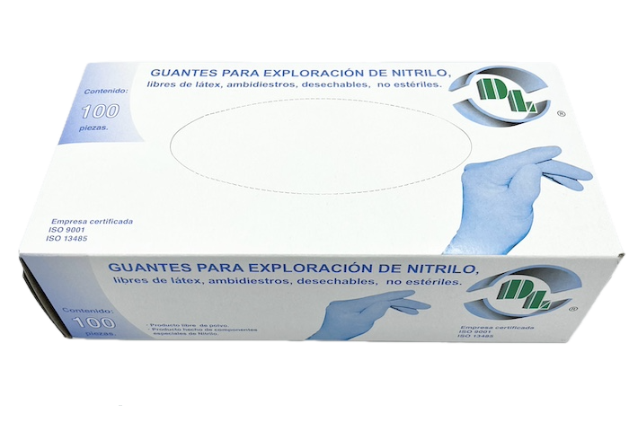 Guantes de nitrilo no estéril Tamaño: Chico. Caja con 100 piezas