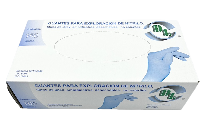 Guantes de nitrilo no estéril Tamaño: Grande. Caja con 100 piezas