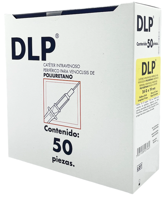 Catéter para venoclisis de Fluoropolímeros Radiopaco Longitud: 17-24 mm Calibre: 24 G Envase con 50 piezas DLP