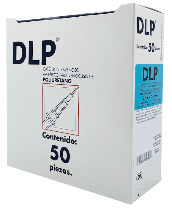 Catéter para venoclisis de Fluoropolímeros Radiopaco Longitud: 23-27 mm Calibre: 22 G Envase con 50 piezas DLP