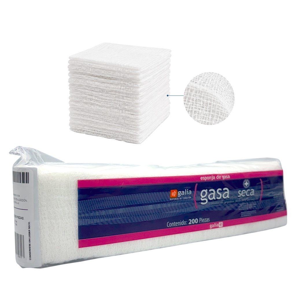Gasa seca cortada no estéril 7.5 cm x 7.5 cm paquete con 200 piezas