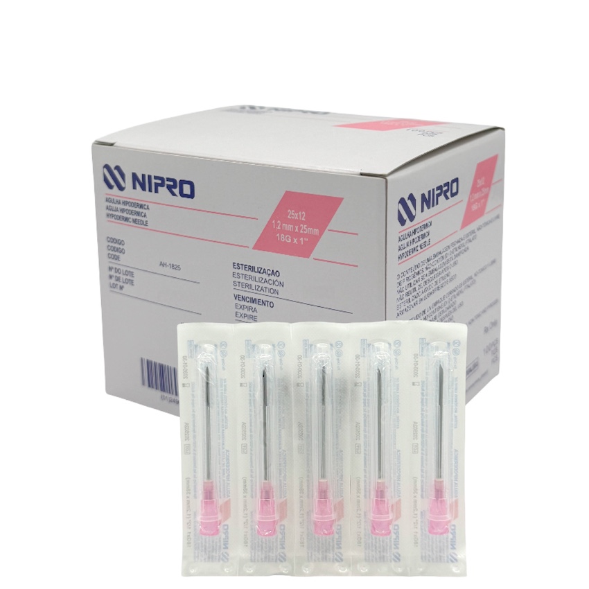 Aguja Hipodérmica 18G x 25mm (1”) Rosa NIPRO Caja con 100 Piezas