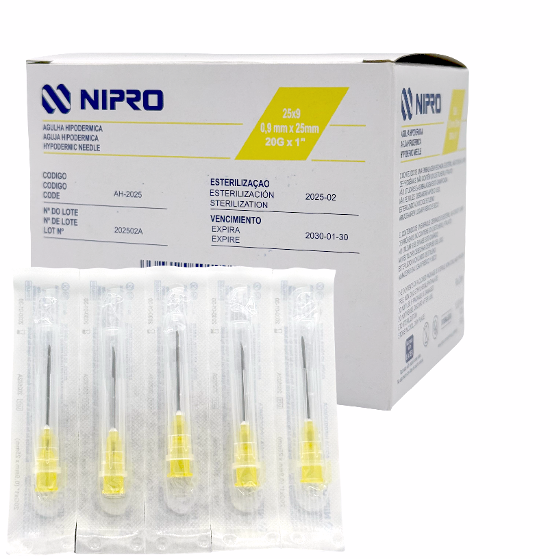 Aguja Hipodérmica 20G x 25mm (1”) Amarillo NIPRO Caja con 100 Piezas