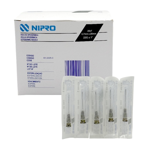 Aguja Hipodérmica 22G x 25mm (1”) Negro NIPRO Caja con 100 Piezas