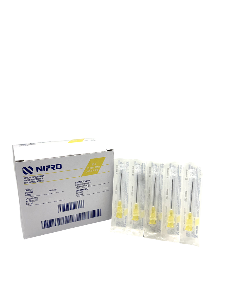 Aguja Hipodérmica 20G x 32mm (1 1/4”) Amarillo NIPRO Caja con 100 Piezas