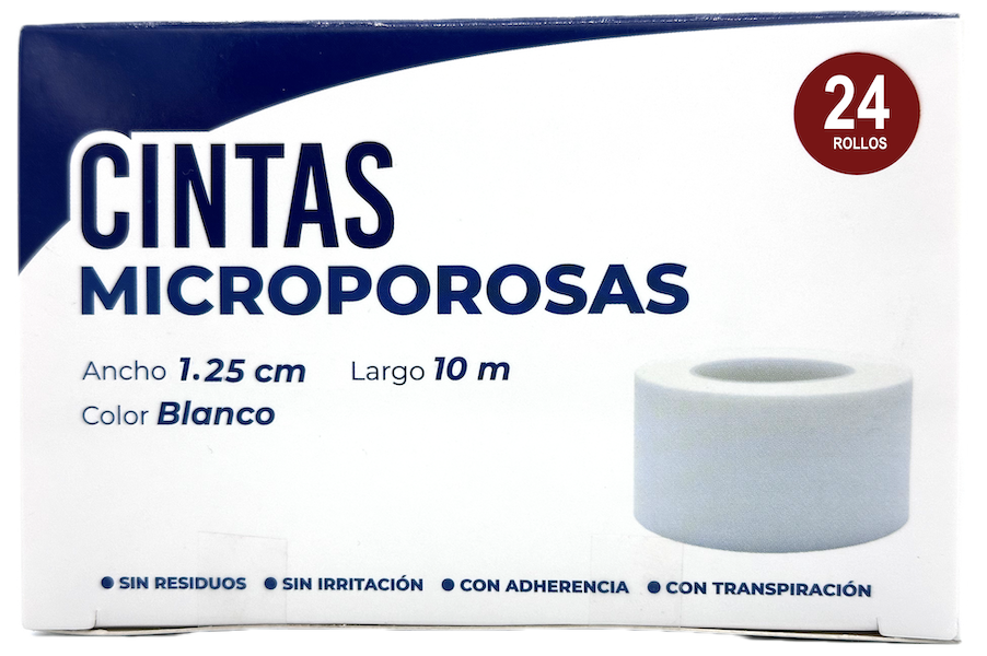 Cinta Microporosa de tela no tejida 1.25 cm x 10 mts. Caja con 24 Piezas   CODIFARMA