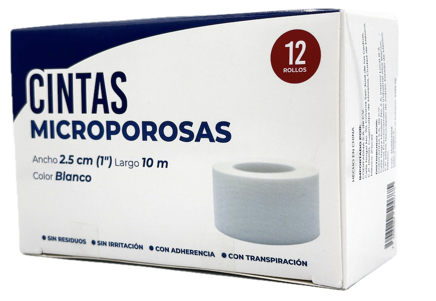 Cinta Microporosa de tela no tejida 2.5 cm x 10 mts. Caja con 12 Piezas CODIFARMA