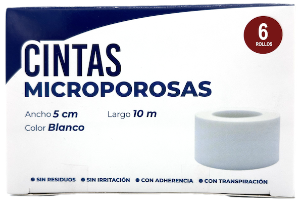 Cinta Microporosa de tela no tejida 5 cm x 10 mts. Caja con 6 Piezas CODIFARMA