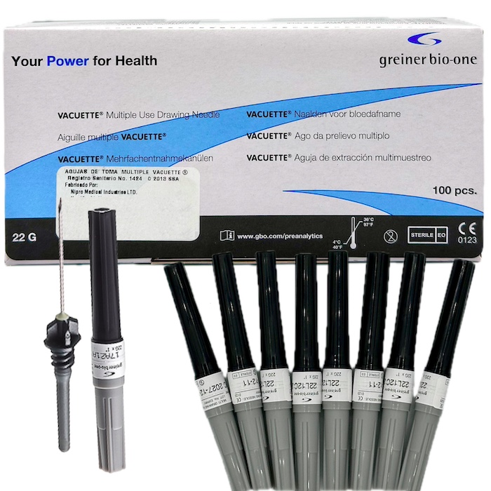 Aguja para toma múltiple o sencilla 22G X 38 mm (1 1/2”) Negra Caja con 100 Piezas NIPRO