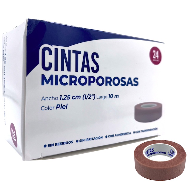 Cinta Microporosa de tela no tejida 1.25 cm x 10 mts. Caja con 24 Piezas   Color Piel CODIFARMA