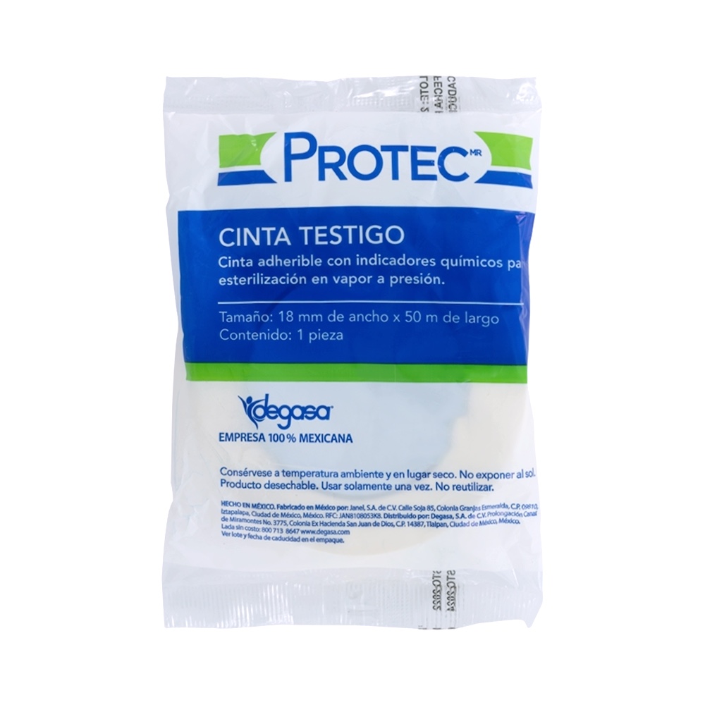 Cinta testigo para esterilización en vapor a presión. Tamaño: 18 mm x 50 mts. Pieza. PROTEC