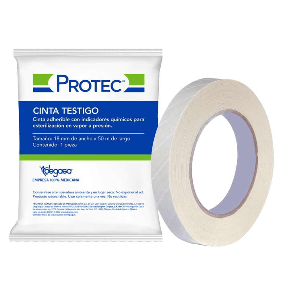 Cinta testigo para esterilización en vapor a presión. Tamaño: 18 mm x 50 mts. Pieza. PROTEC
