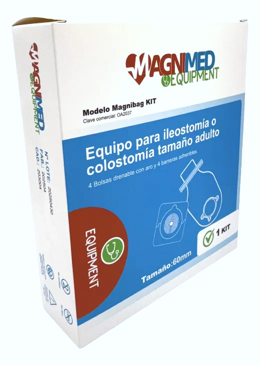 Equipo para ileostomía o colostomía tamaño Adulto. Equipo. Caja con 4 equipos.