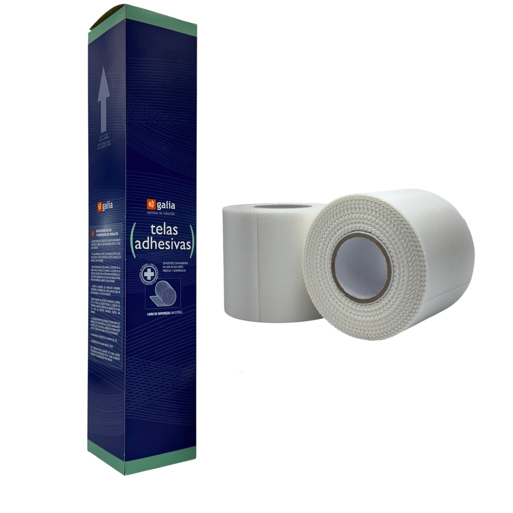 Telas adhesivas de acetato medidas 5 cm x 10 mts. Caja con 6 piezas. GALIA