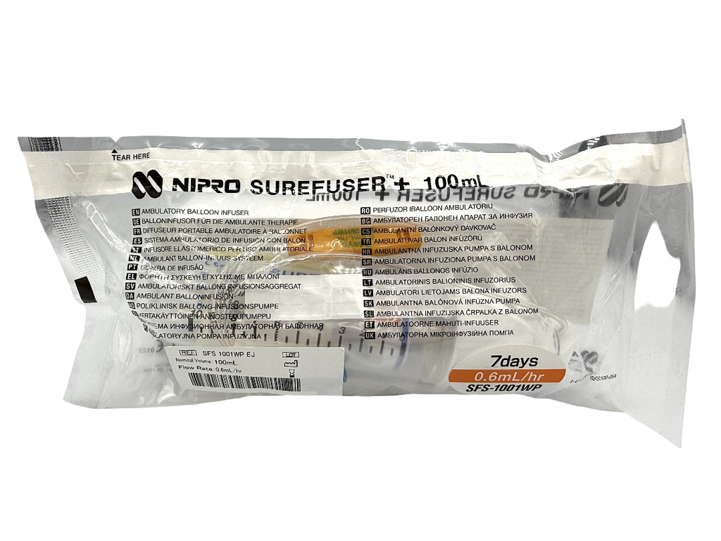 Bomba de Infusión continua a largo plazo, volumen 100 ml,  flujo 0.6 mL/hr, NIPRO.