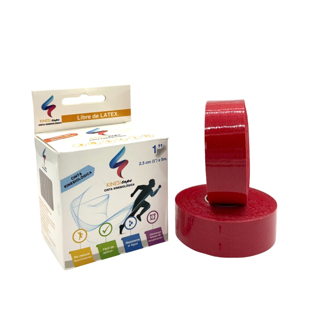 Cinta Kinesiológica 1" (2.5 cm) por 5 Metros. Caja Con 2 Piezas (ROJA)
