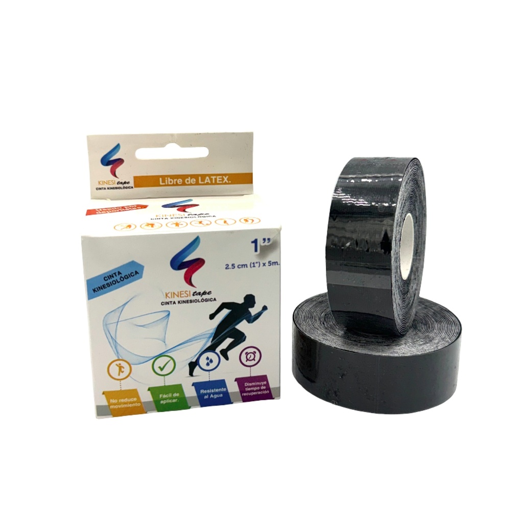 Cinta Kinesiológica 1" (2.5 cm) por 5 Metros. Caja Con 2 Piezas (NEGRA) 