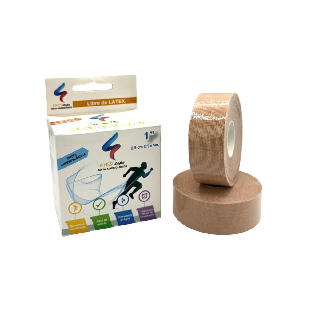 Cinta Kinesiológica 1" (2.5 cm) por 5 Metros. Caja Con 2 Piezas (PIEL)