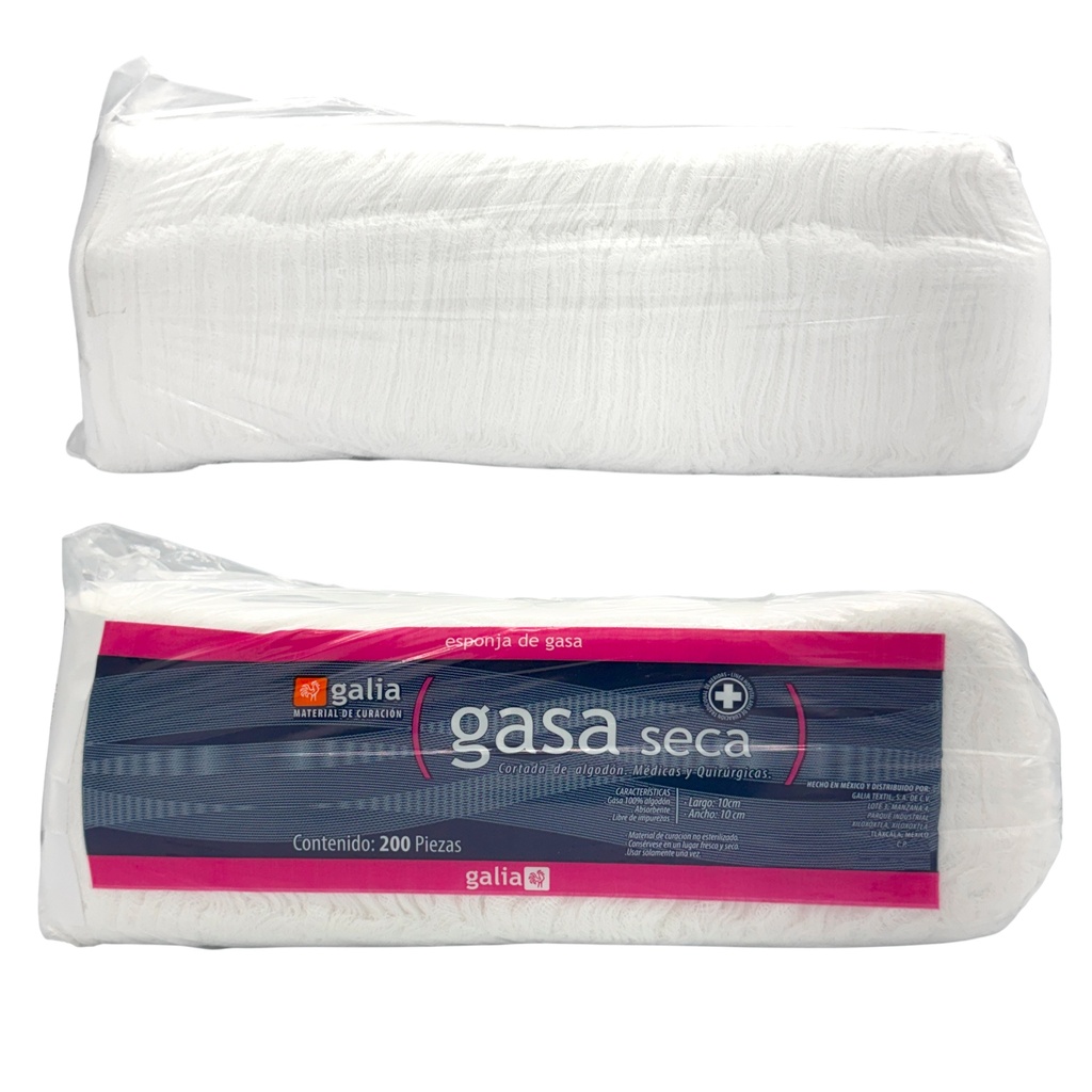 Gasa no esterilizada 10cmX10cm Tipo VII 12 Capas Tejido Plano 20X12. Paquete con 200 GALIA