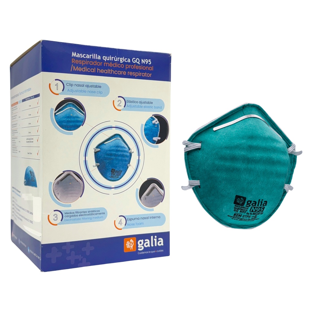 Mascarilla Quirúrgica GQ N95 Respirador medico profesional. Caja con 20 piezas