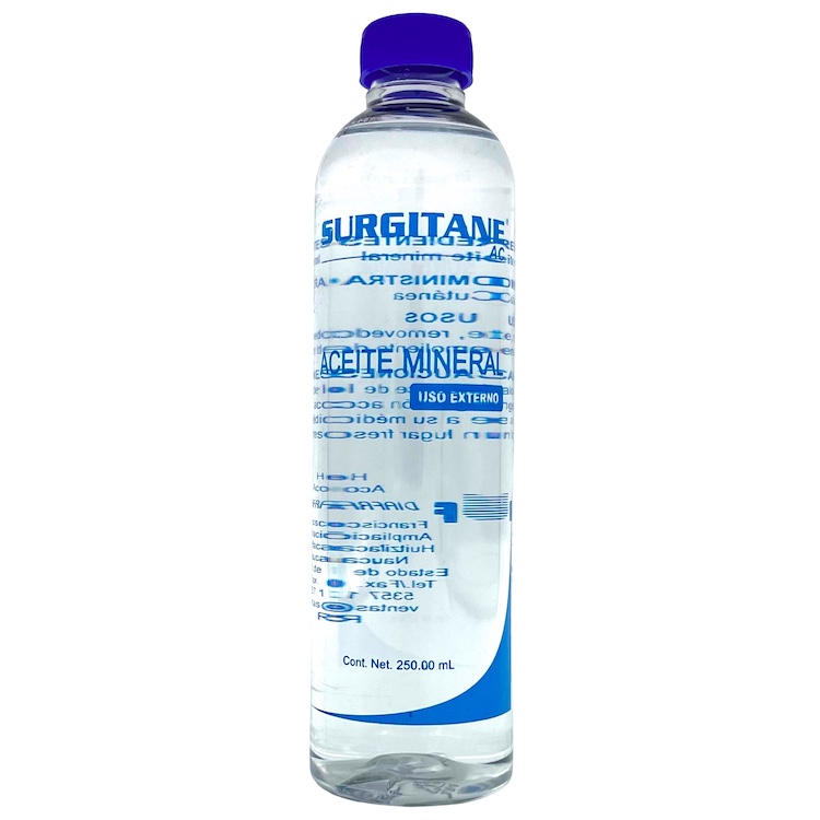 Aceite mineral para uso externo. Envase con 250 ml. Pieza.