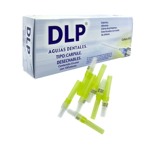Aguja dental Tipo: carpule calibre 30 corta. Caja con 100 piezas