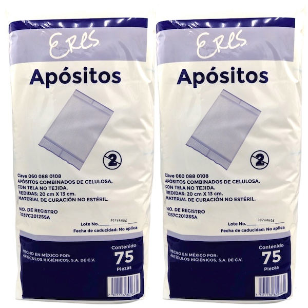 Apósitos combinados de celulosa 20 x 13 cm caja 150 piezas.