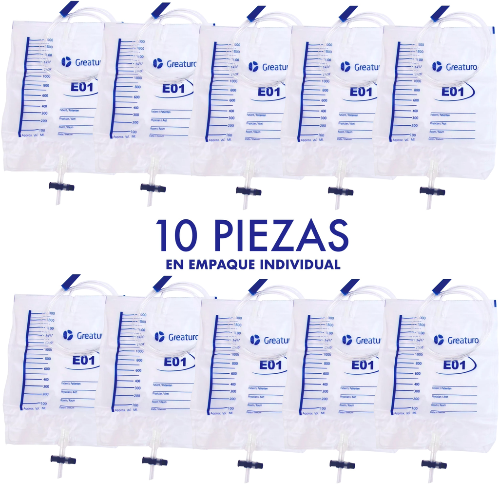 Bolsa recolectora de orina para cama Medstar de 2000 ml. Paquete con 10 bolsas estériles.