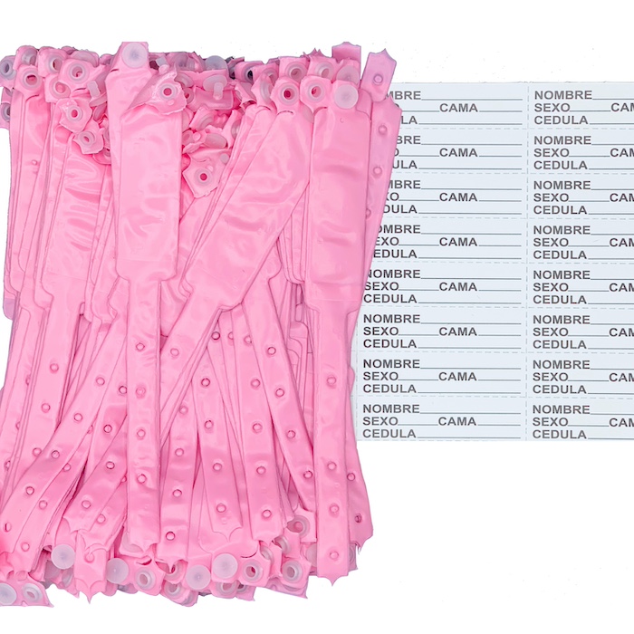 Brazaletes para identificación Infantil color rosa. Envase con 100 piezas.