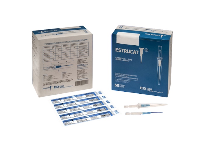 Catéter para venoclisis de Fluoropolímeros Radiopaco Longitud: 23-27 mm Calibre: 22 G Envase con 50 piezas ESTRUCAT