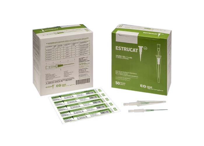 Catéter para venoclisis de Fluoropolímeros Radiopaco Longitud: 28-34 mm Calibre: 18 G. Envase con 50 piezas. ESTRUCAT