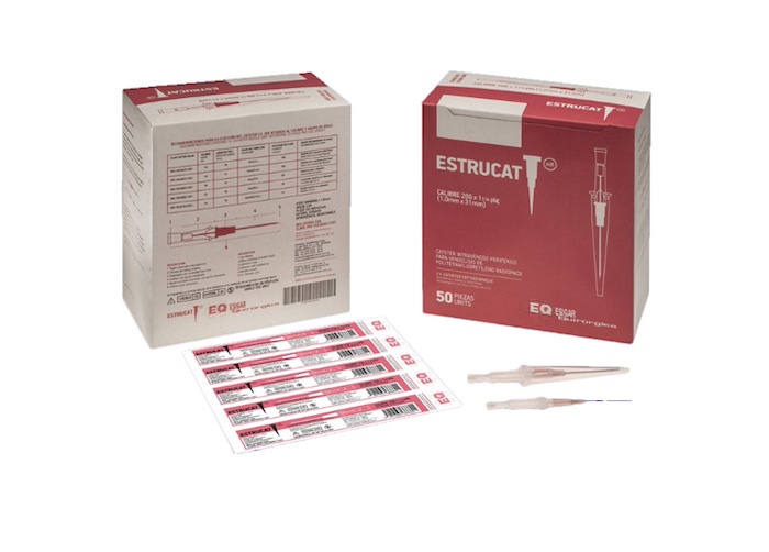 Catéter para venoclisis de Fluoropolímeros Radiopaco Longitud: 28-34 mm Calibre: 20 G rOSA Envase con 50 piezas ESTRUCAT