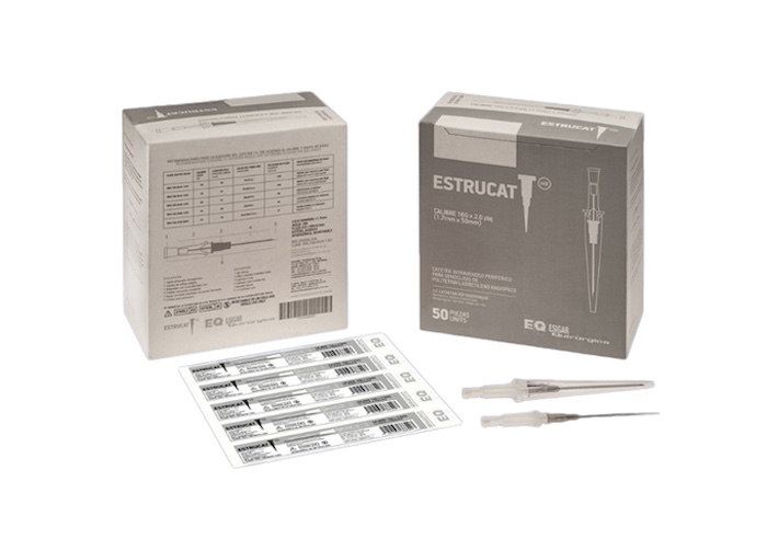 Catéter para venoclisis de Fluoropolímeros Radiopaco Longitud: 46-52 mm Calibre: 16 G Gris. Envase con 50 piezas. ESTRUCAT