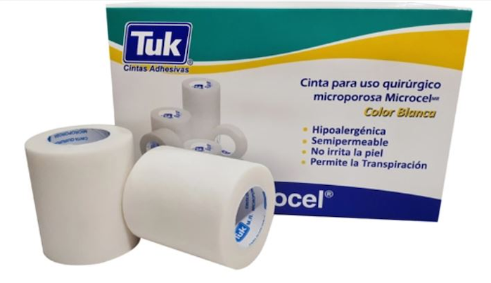 Cinta Microporosa de tela no tejida 7.5 cm x 10 mts. Caja con 4