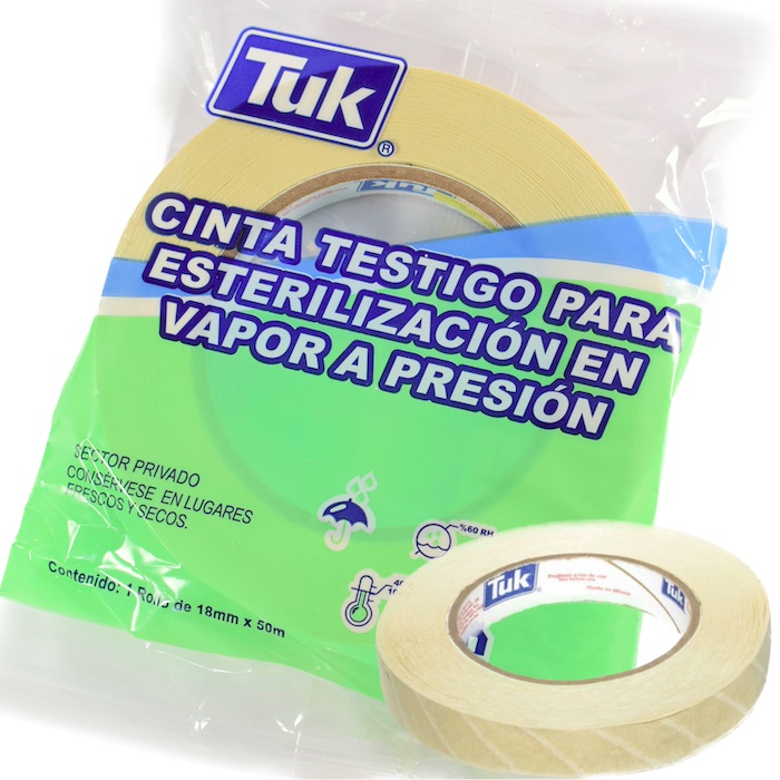 Cinta testigo para esterilización en vapor a presión. Tamaño: 18 mm x 50 mts. Pieza.