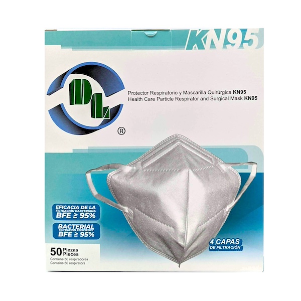 Cubrebocas KN95 Protector Respiratorio y Mascarilla Quirúrgica. Blanco Caja con 50 Piezas