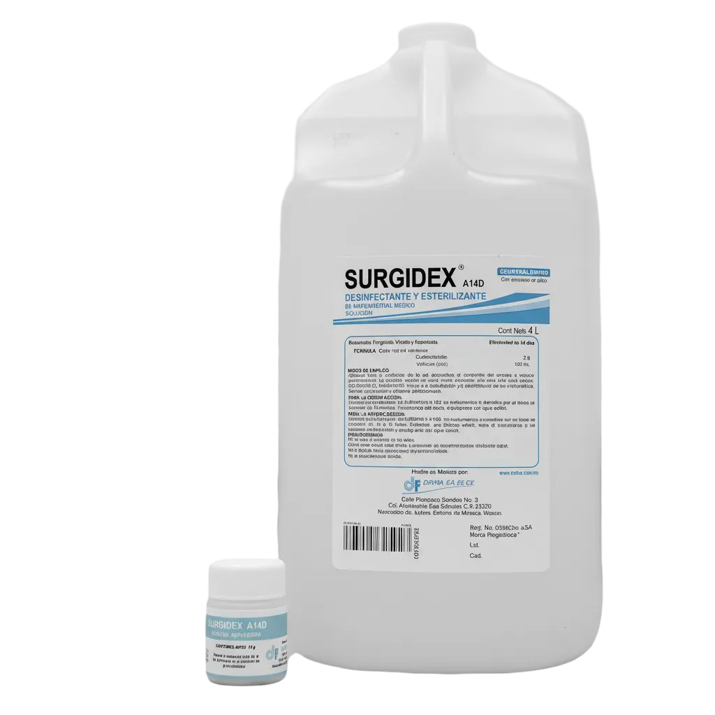 Desinfectante esterilizante Glutaraldehído al 2% con activador en polvo galón 4 L. Surgidex
