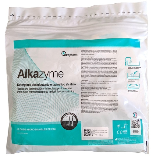 Detergente enzimático en polvo. Envase con 12 sobres de 20 gr. 