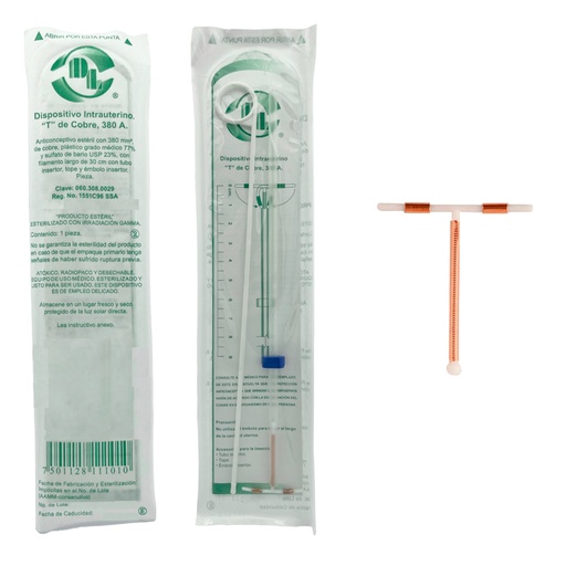 Dispositivo intrauterino anticonceptivo estéril.”T” de cobre 380 A. Pieza