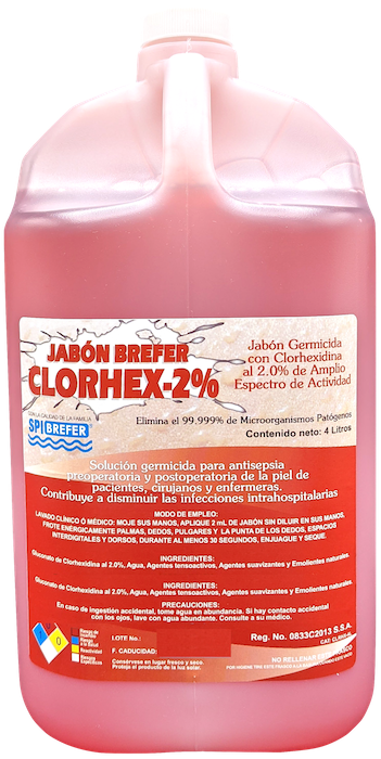 Jabón Quirúrgico con Gluconato de Clorhexidina 2%. Envase 4 Litros