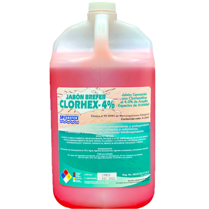 Jabón Quirúrgico con Gluconato de Clorhexidina 4%. Envase 4 Litros