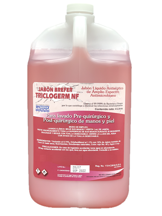 Jabón antiséptico quirúrgico con triclosan Envase 4 L. TRICLOGERM