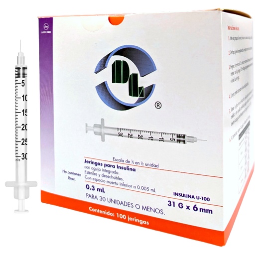 Jeringa unibody insulina de 0.3 ml 31 × 06 Caja con 100
