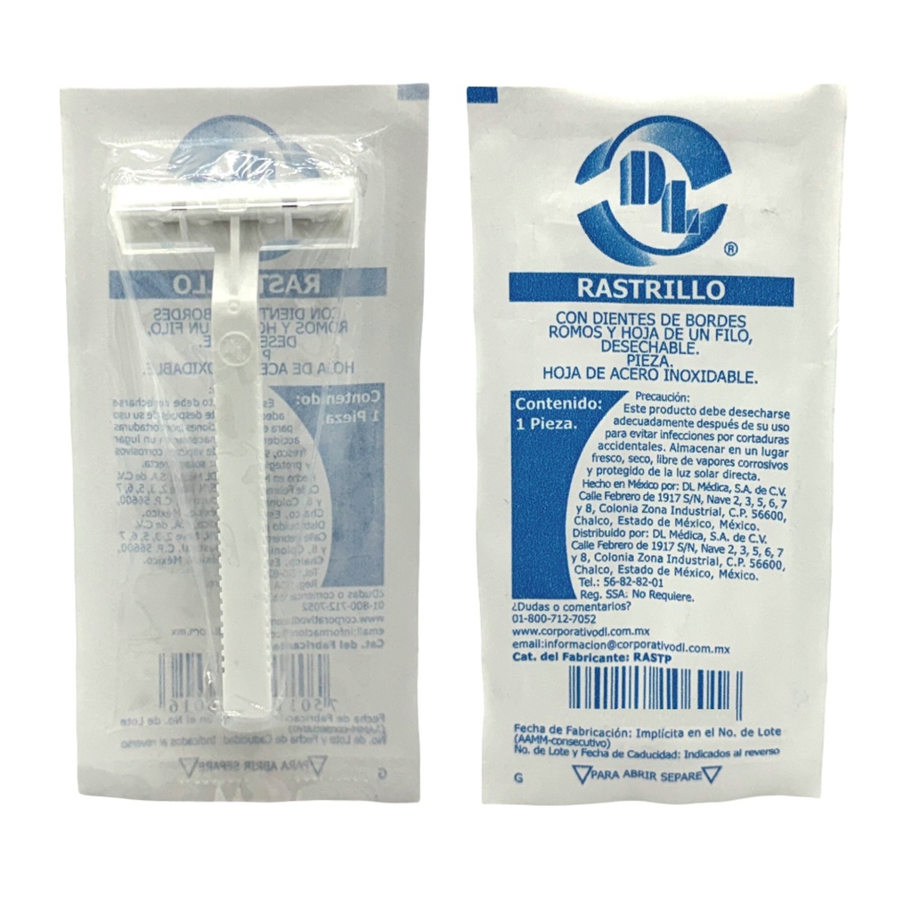 Rastrillos desechables hoja de un filo. Pieza.