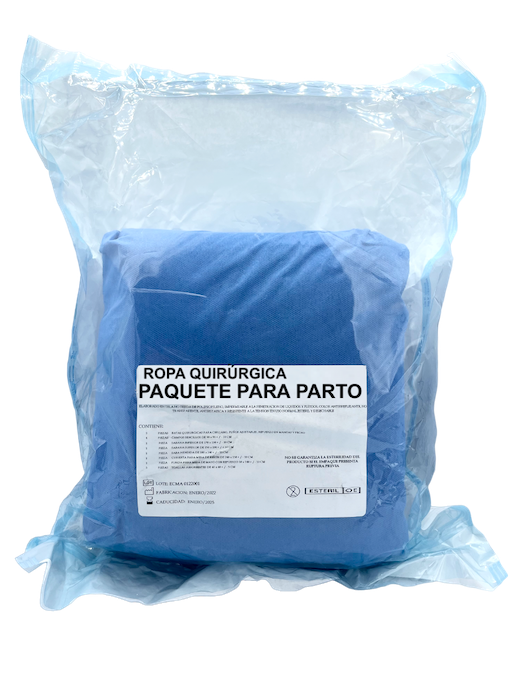 Ropa quirúrgica paquete para parto. Bulto o paquete.